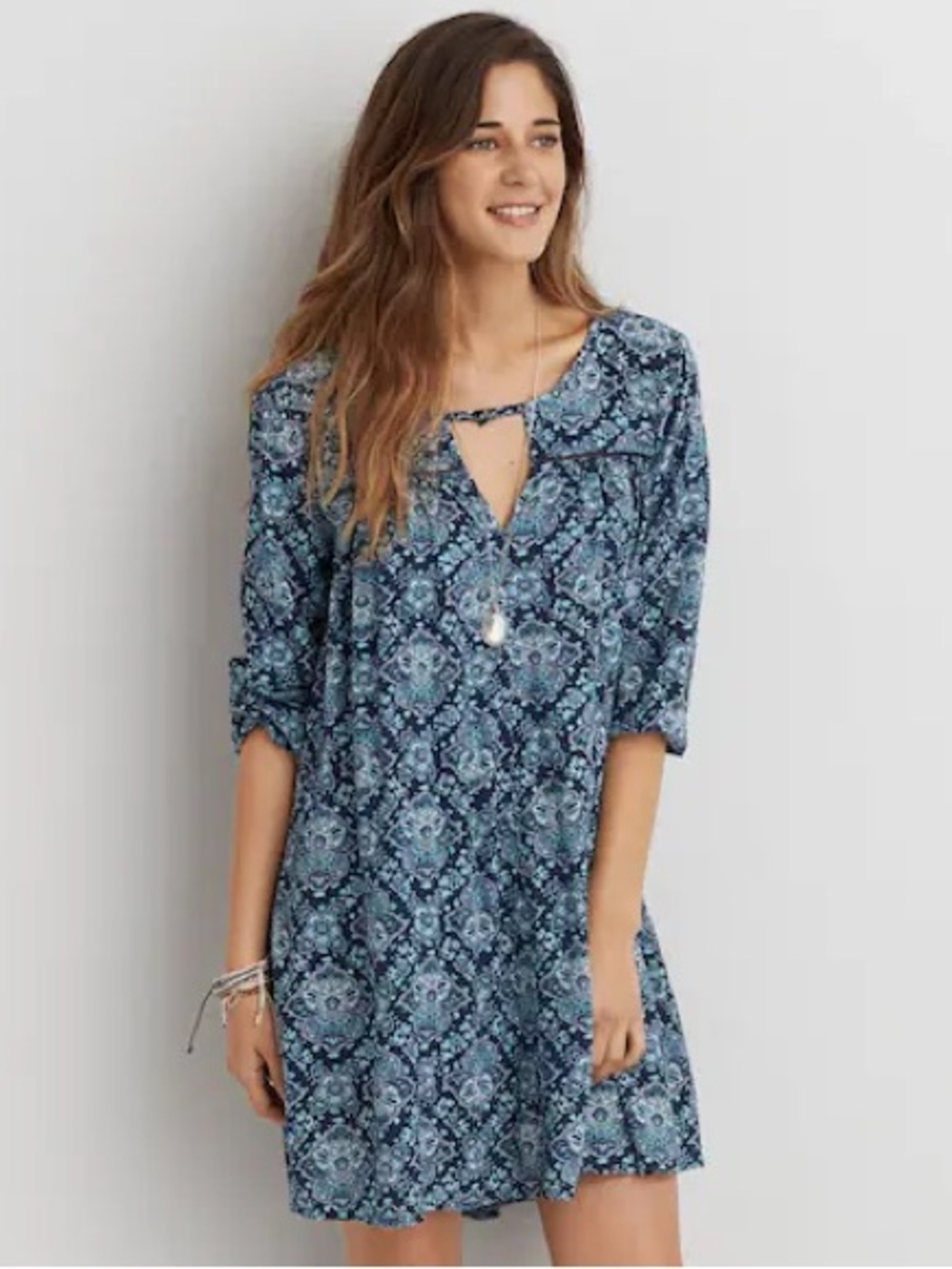 American Eagle Outfitters Blue Paisley Print Shift Dress XXS